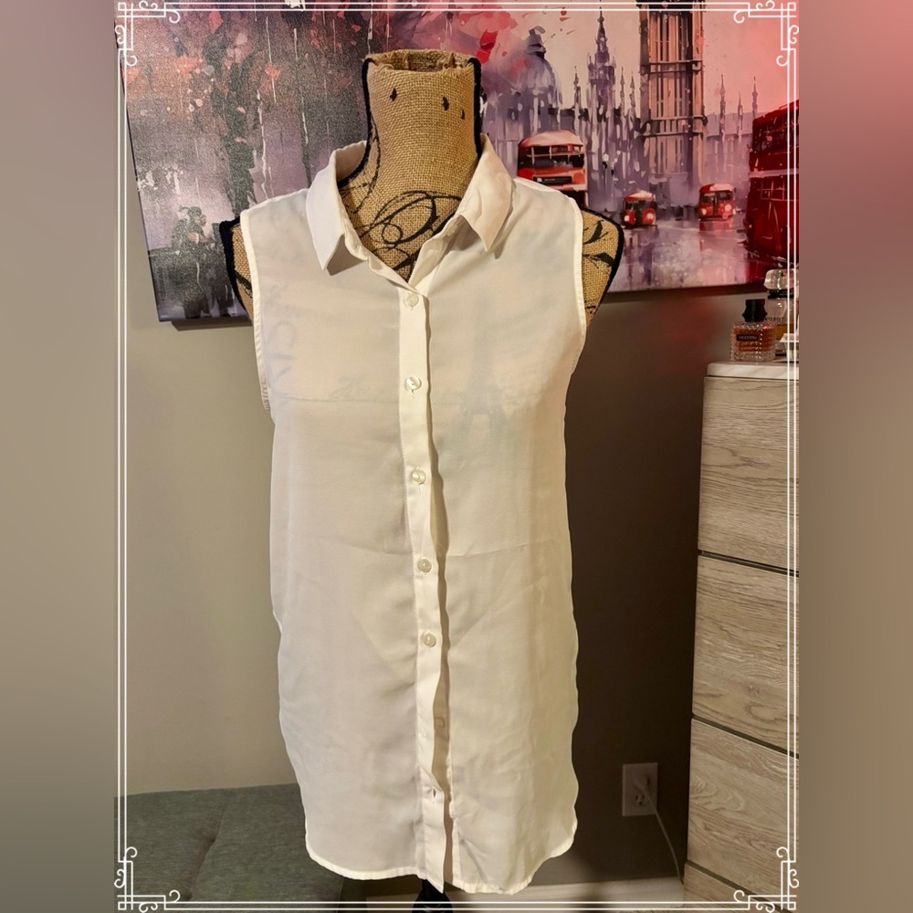 Sheer button down top